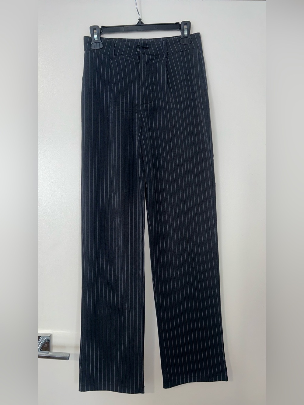 Princess Polly Black Pinstripe Straight-Leg Pants